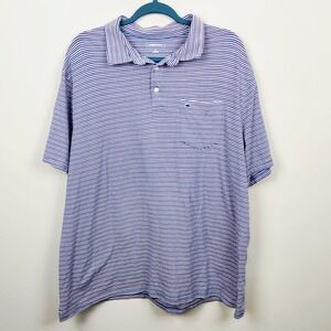 Crown & Ivy Polo Shirt Men's XL Blue Pink White Striped Preppy Golf Resort
